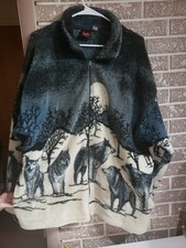 Vtg Fleece Jacket With Wolves Mazmania Made In USA L