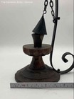 Vintage Black Brown Metal Hand-Carved Decorative Candle Holder Lamp — photo 6