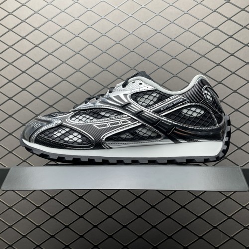Bottega Veneta Orbit Sneakers Black Silver Mesh Retro Runner Casual Shoes Unisex