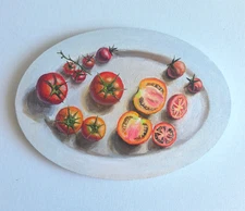 Tomatoes on White Plate –realistic Still Life oil Painting
