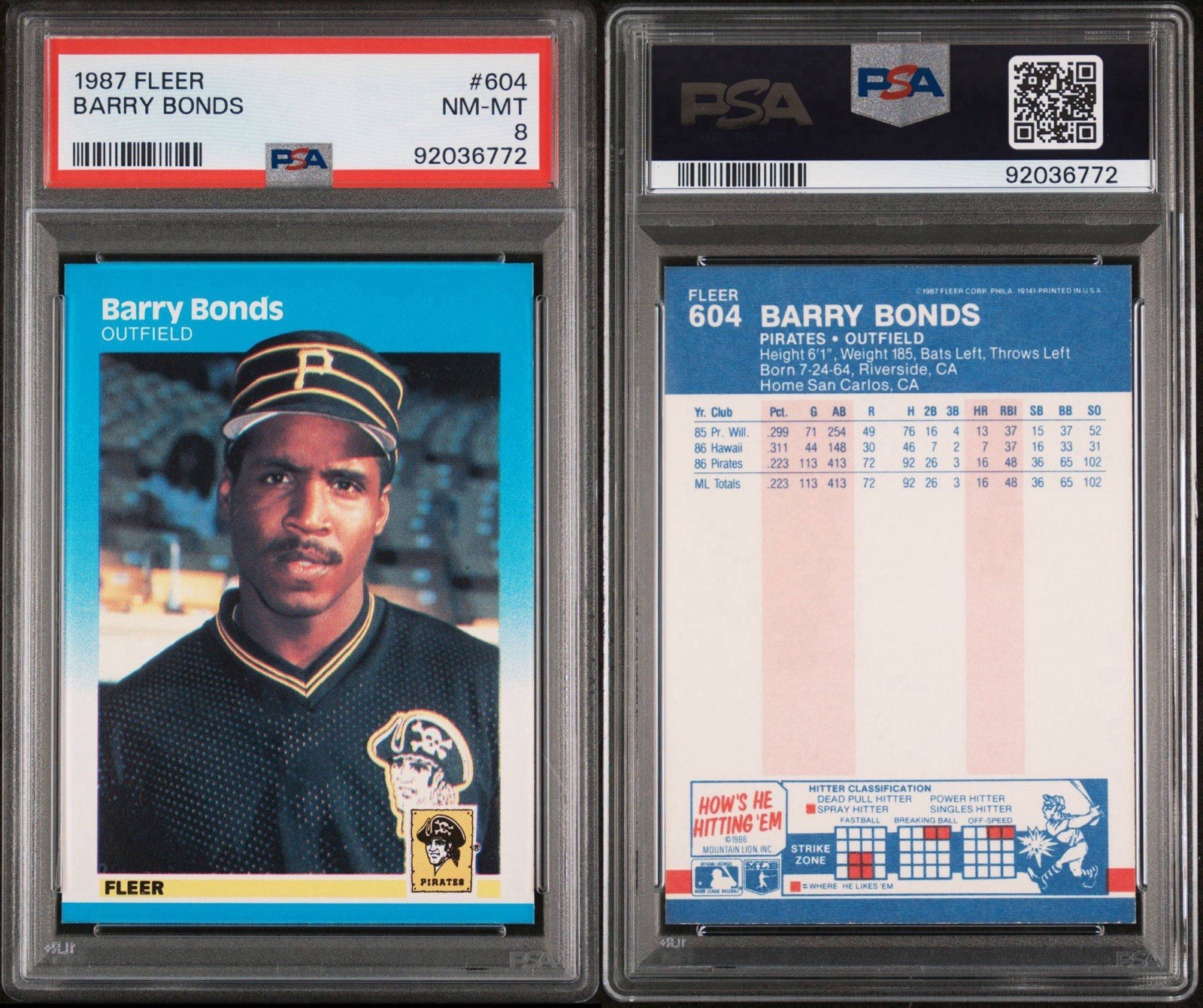 1987 Fleer #604 Barry Bonds Rookie RC PSA 8 view 3