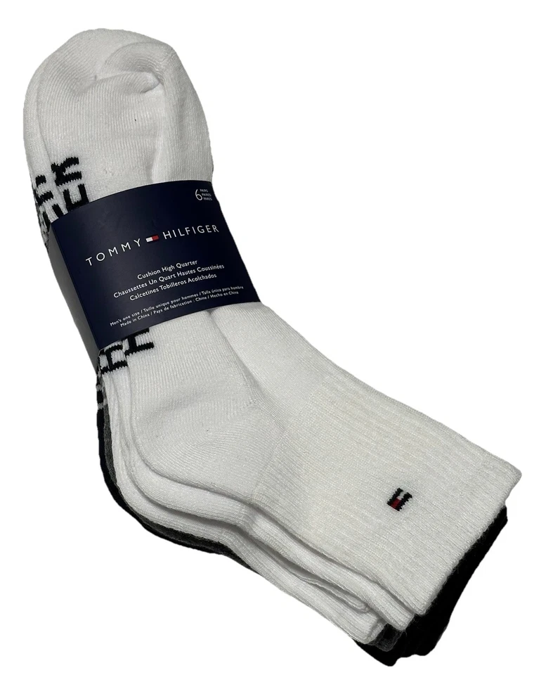 Tommy Hilfiger Hombre 6 Pares Calcetines Atléticos Cojín Cuarto Alto Blanco/Gris/Azul Marino Foto 2 de 4