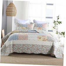 Cotton Bedspread Quilt Bedding Sets 3 Pieces Queen Size Green Yellow Rose