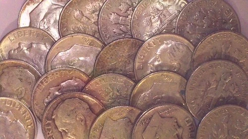 ROOSEVELT DIMES (10-CENT) LOT OF 50 COINS ( $5 FACE VALUE) 90% SILVER