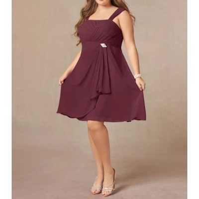Azazie Olivia A-Line Square Neck Pleated Chiffon Dress in Cabernet Red Size A20