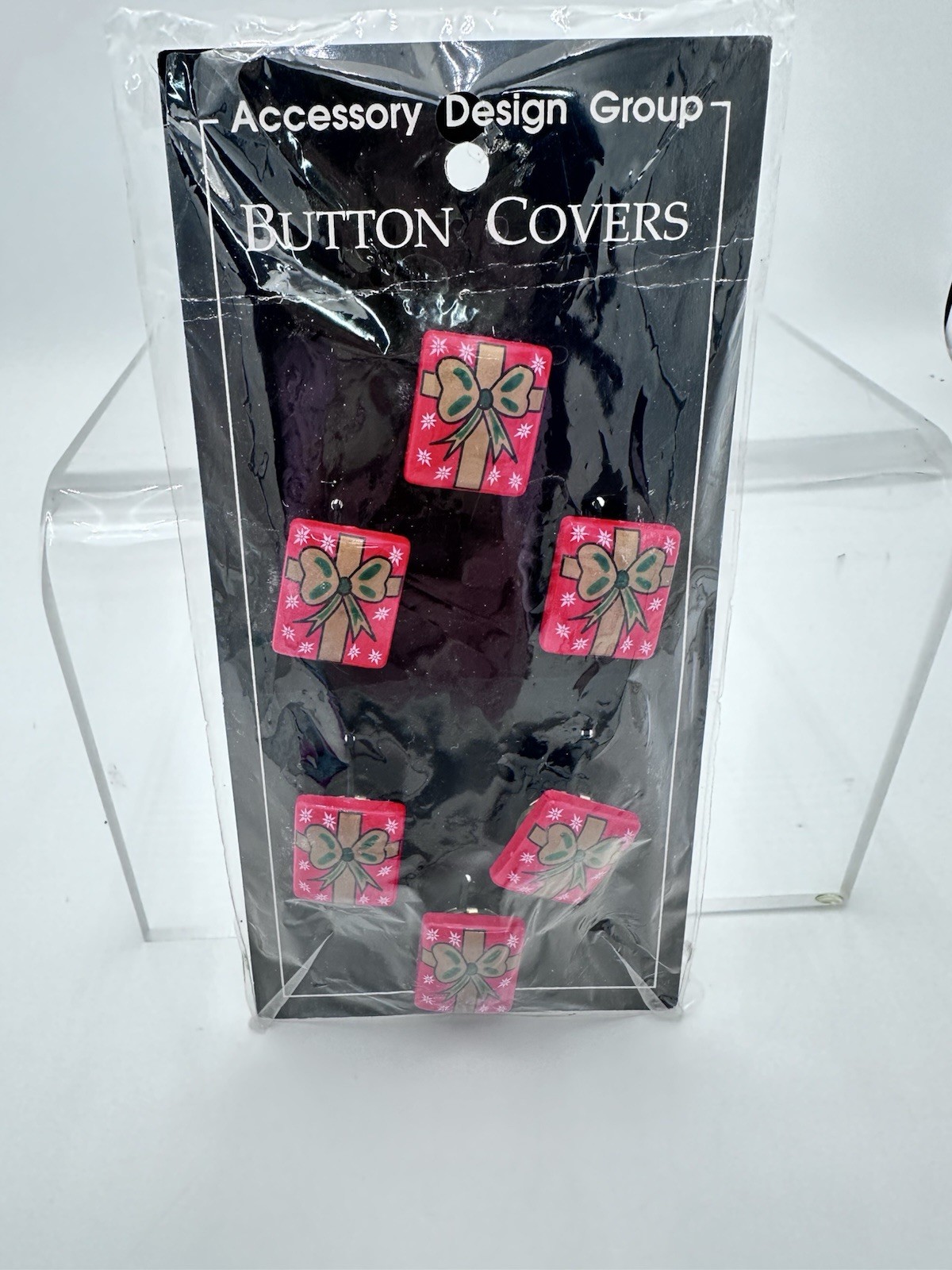 Vintage Christmas HolidayWrapped Package Button Covers S/6 NOS