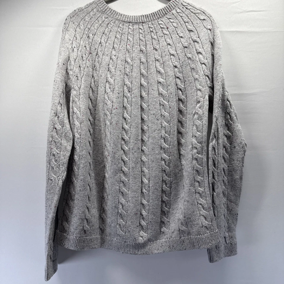 Suéter para mujer Talbots L gris moteado cuello redondo tejido con cable manga larga pulóver Foto 4 de 4