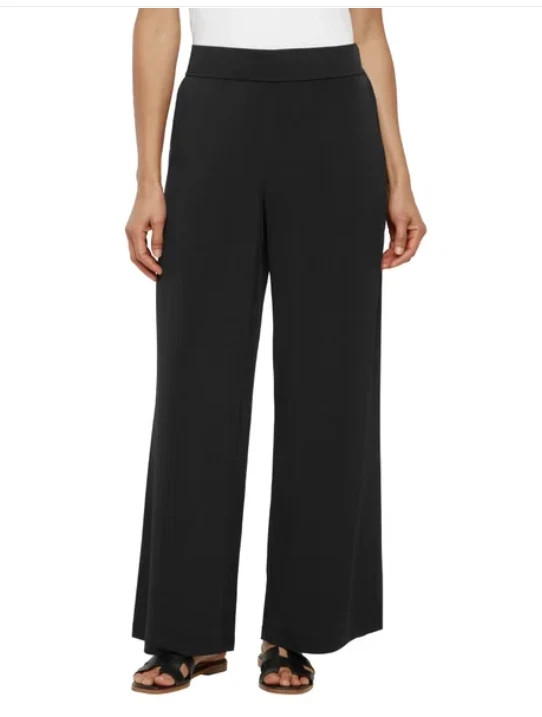 Three Dots Women's Wide-Leg Pull-On Pants, Black, Size M