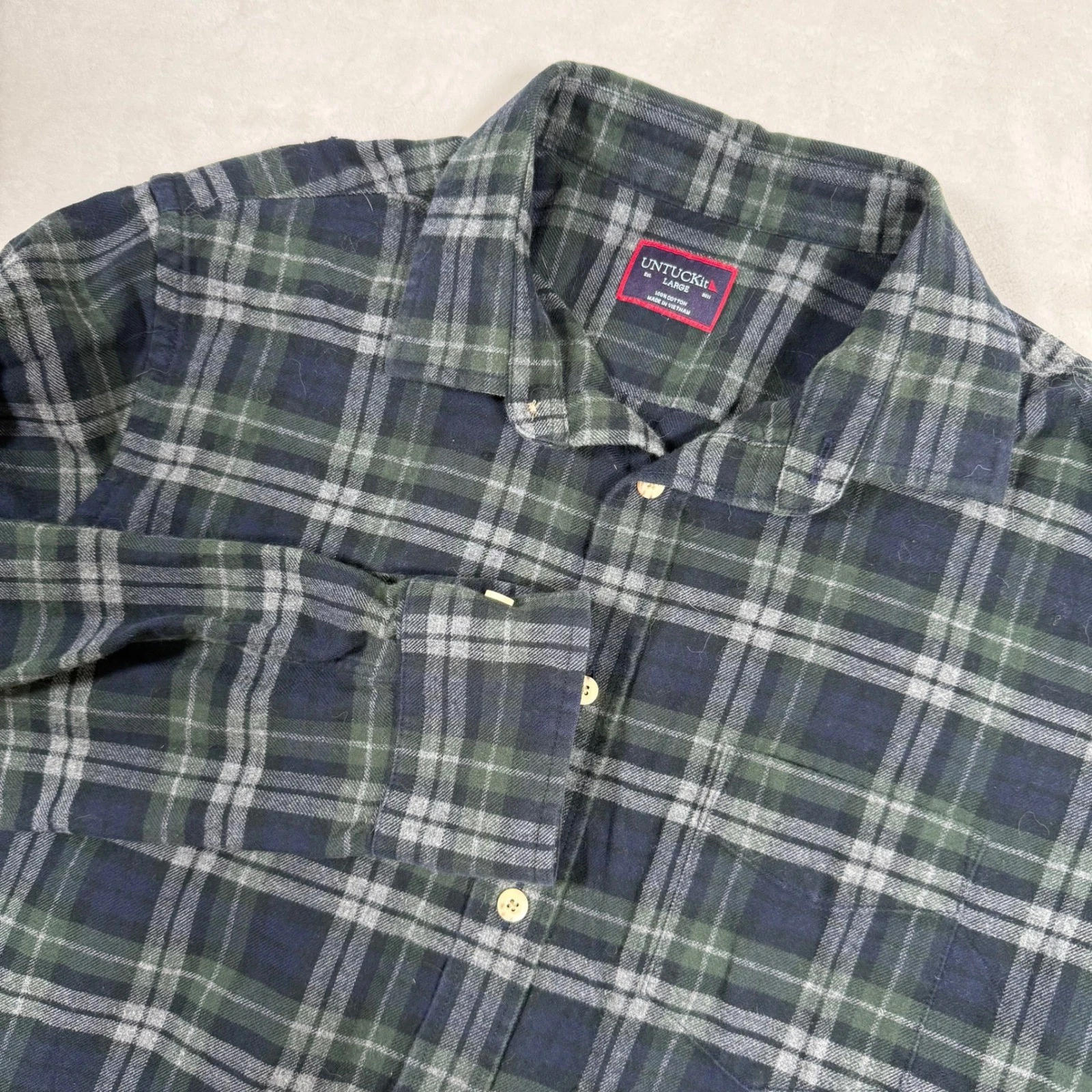 UNTUCKit Radley Plaid Long Sleeve Button Down Shirt Men's Large Green Navy