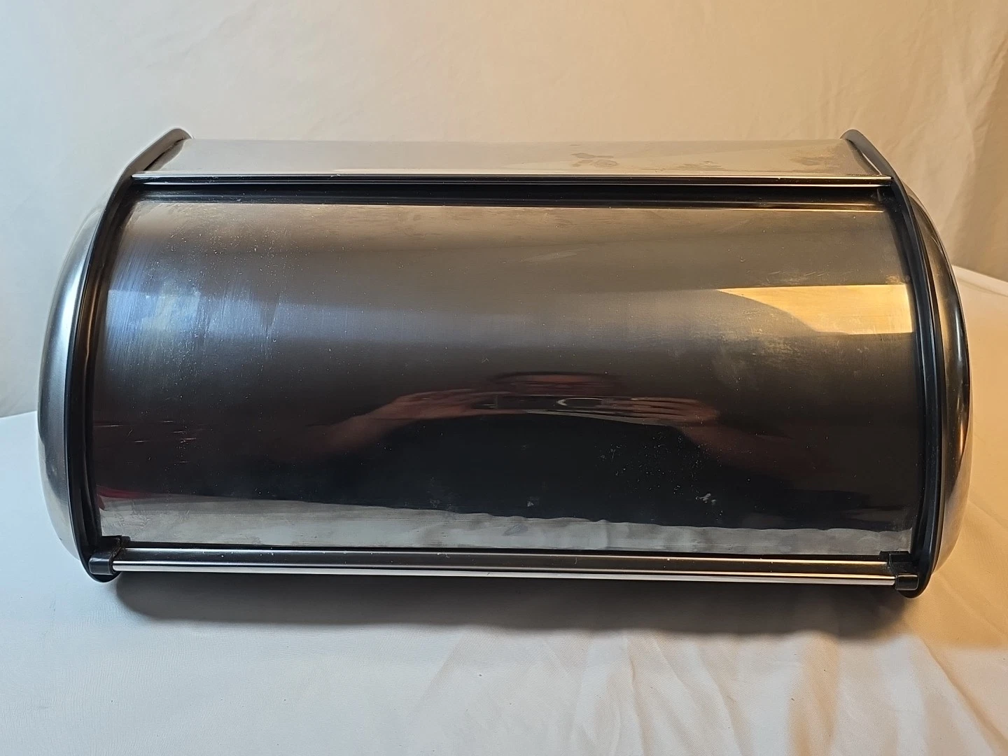 Retro Chrome Roll Top Curved Bread Box Mid Century Modern Kitchen Storage MCM