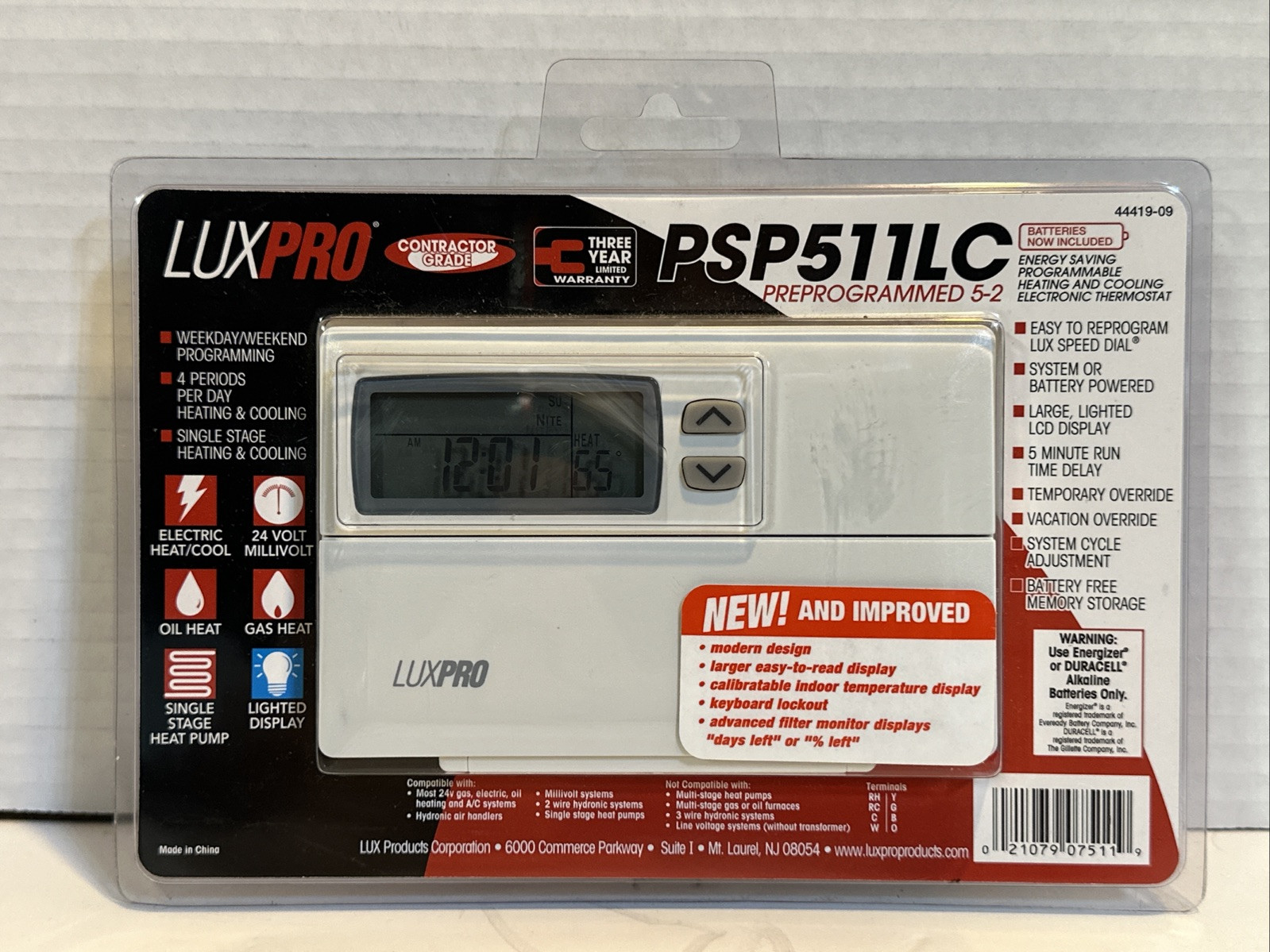 Brand New LuxPro Contractor Grade Programmed Electric Thermostat PSP511LC