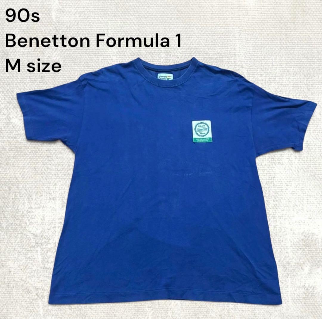 Benetton, 90s Benetton F1 Racing T-Shirt M Blue Vintage Single Stitch