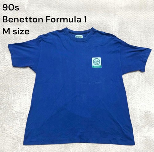 Benetton, 90s Benetton F1 Racing T-Shirt M Blue Vintage Single Stitch