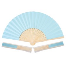 50pcs Blue Paper Hand Fan Bamboo Folding, Handheld Paper Folded for Wedding P...