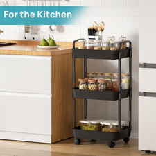 3 Tier Storage Trolley Cart on Wheels Kitchen Bathroom Laundry Rolling Rack New