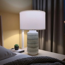 25.5" Modern Ceramic Table Lamp White Fabric Shade Bedside Nightstand Lamp LED