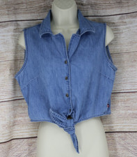 Women's Size Large Sleeveless Button Up Denim Top Shirt Blue