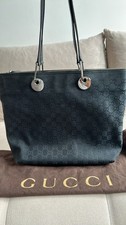 Auth Gucci 140274 GG Canvas Leather Black Tote Bag W/Dustbag AK050007