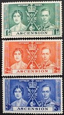 Ascension, Coronation Issue, Full Set, King George VI, Scott 37 - 39, MLH, VF
