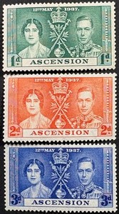 Ascension, Coronation Issue, Full Set, King George VI, Scott 37 - 39, MLH, VF