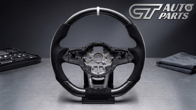 Carbon Fibre Alcantara Steering Wheel White Stitch VW Golf MK7 R Flat Bottom