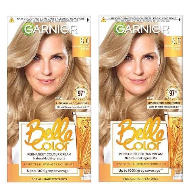 Garnier Belle Color Permanent Hair Dye - 8.0 Natural Light Blonde  | 2 Pack