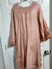 Pakistani Kameez Shalwar 3 PC Embroidered Peach Color DHANAK