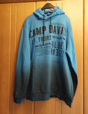 Camp David Herren Kapuzenpullover Hoodie 2XL blau mit Logo-Print Langarm