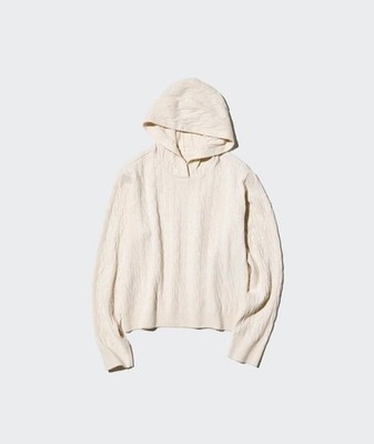 UNIQLO Damen-Hoodie mit Zopfmuster cremeweiß XL neu mit Etikett Lounge-Top