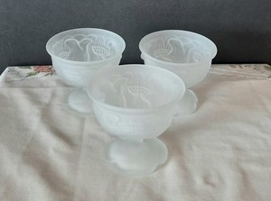 Vintage Avon Frosted White Floral Footed Sherbet Goblet- Set of 3