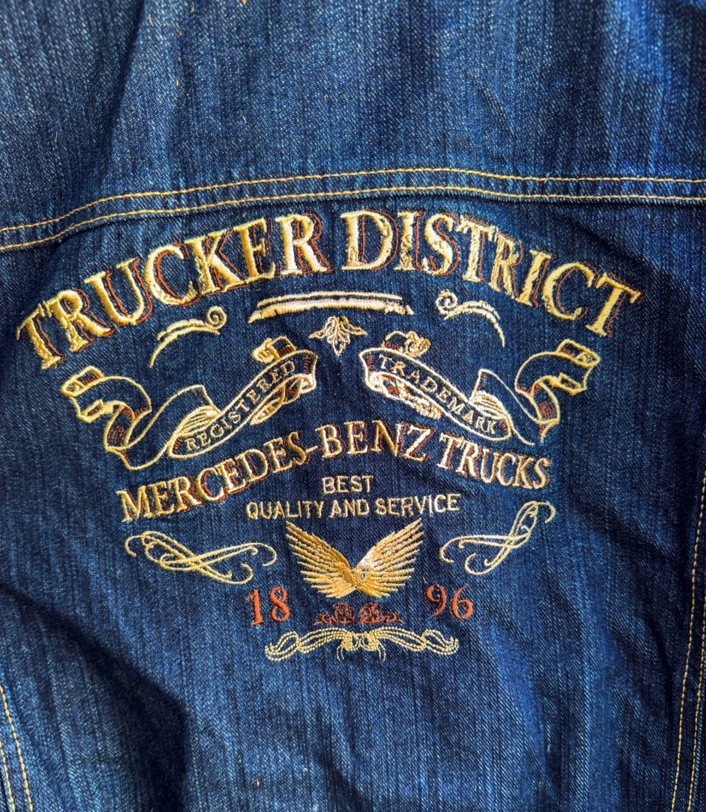 MERCEDES BENZ TRUCKER DISTRICT TRUCK DENIM JACKET EMBROIDERED SIZE L image 6
