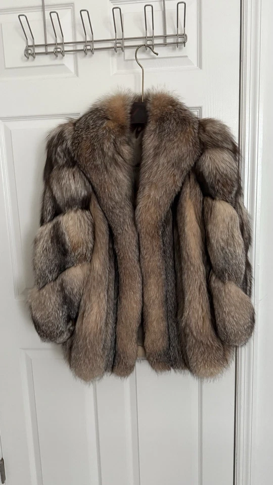 华丽女式复古银色毛皮狐狸外套 — 第 2/4 张图片