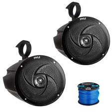 2x 8'' 320W Low Profile 2-Way Marine Black Speakers, Speaker Pods, Speaker Wire