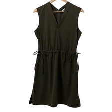 Calvin Klein Olive Green Sleeveless Drawstring Waist V-Neck Shift Dress Size 8