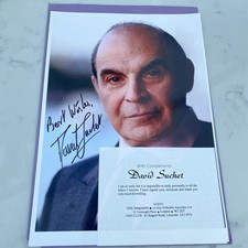 David Suchet signed photo Agatha Christie Poirot Autograph & compliments slip 