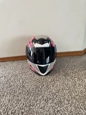 Used Typhoon Motorcycle Helmet Girls Youth Medium Pink and White Full Face