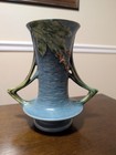 Rare 8in Roseville Blue Vase 1941 Bushberry USA 34-8 Pottery  — photo 1