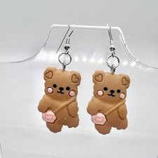 Teddy Bear Earrings - Cute Baby Shower Dangles - Sweet Novelty Style
