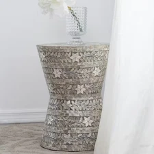 18.9 in. Cream Capiz Inlay Accents Wood Side Table Bar Stool