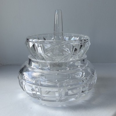 Vintage Cut Glass Ring Stacker Trinket Dish Set Vanity Jewellery Clear Bowl