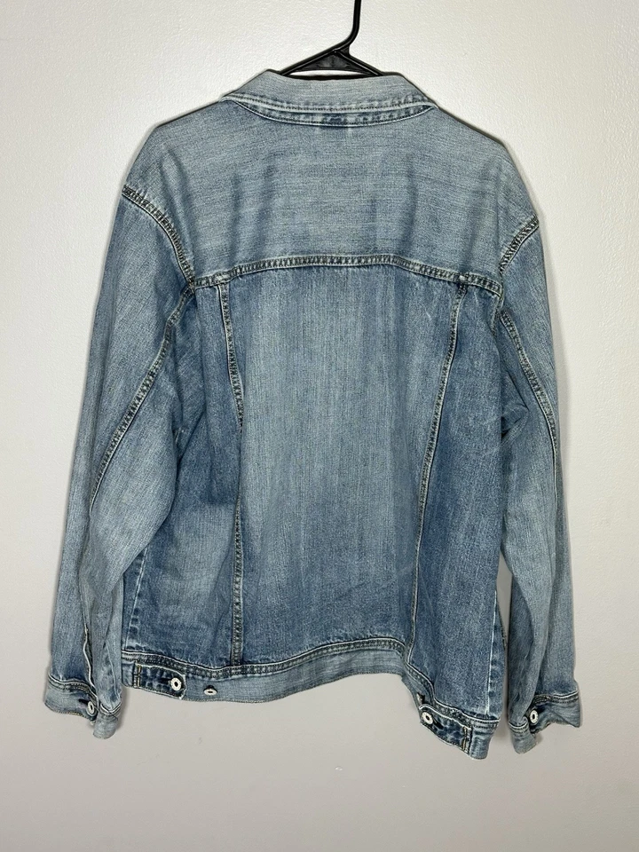 Chaqueta de mezclilla azul grunge vintage Nautica Y2K Trucker para mujer talla XXL forro a cuadros Foto 3 de 4