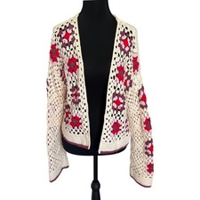 Crochet Boho Granny Square Rainbow Cardigan Sweater XL Festival Hippie 70s