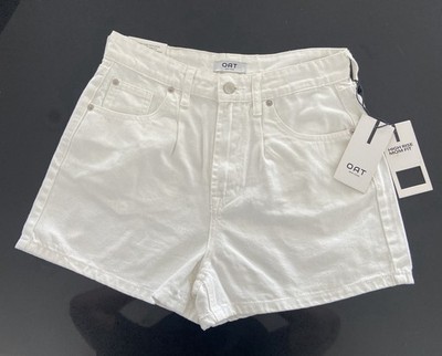 NEW OAT NEW YORK White Denim High Rise Mom Fit Shorts Size 28 NWT