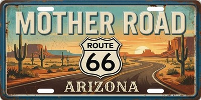 Route 66 Mother Road of America Arizona Weathered Style License Plate