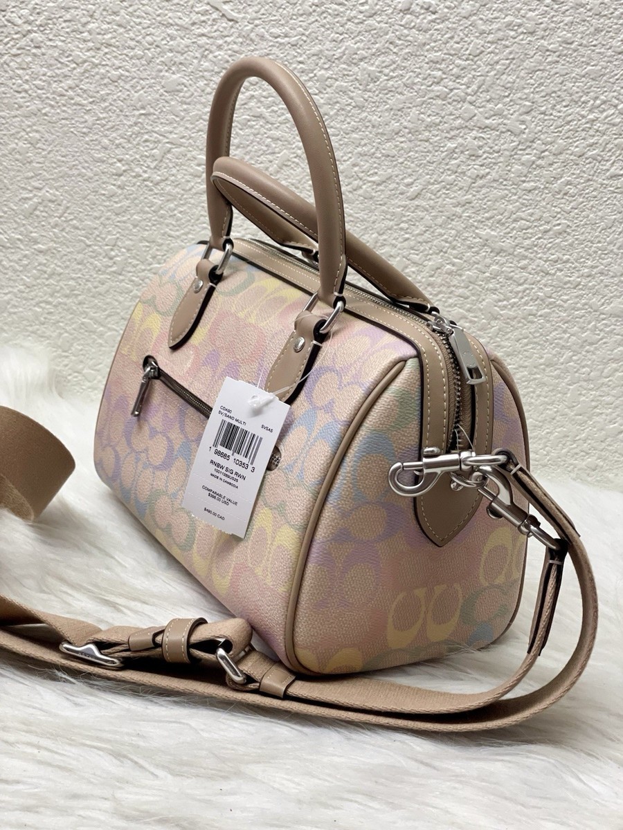 NWT Coach Rowan Satchel Bag In Rainbow Signature Canvas CDA90 Sand