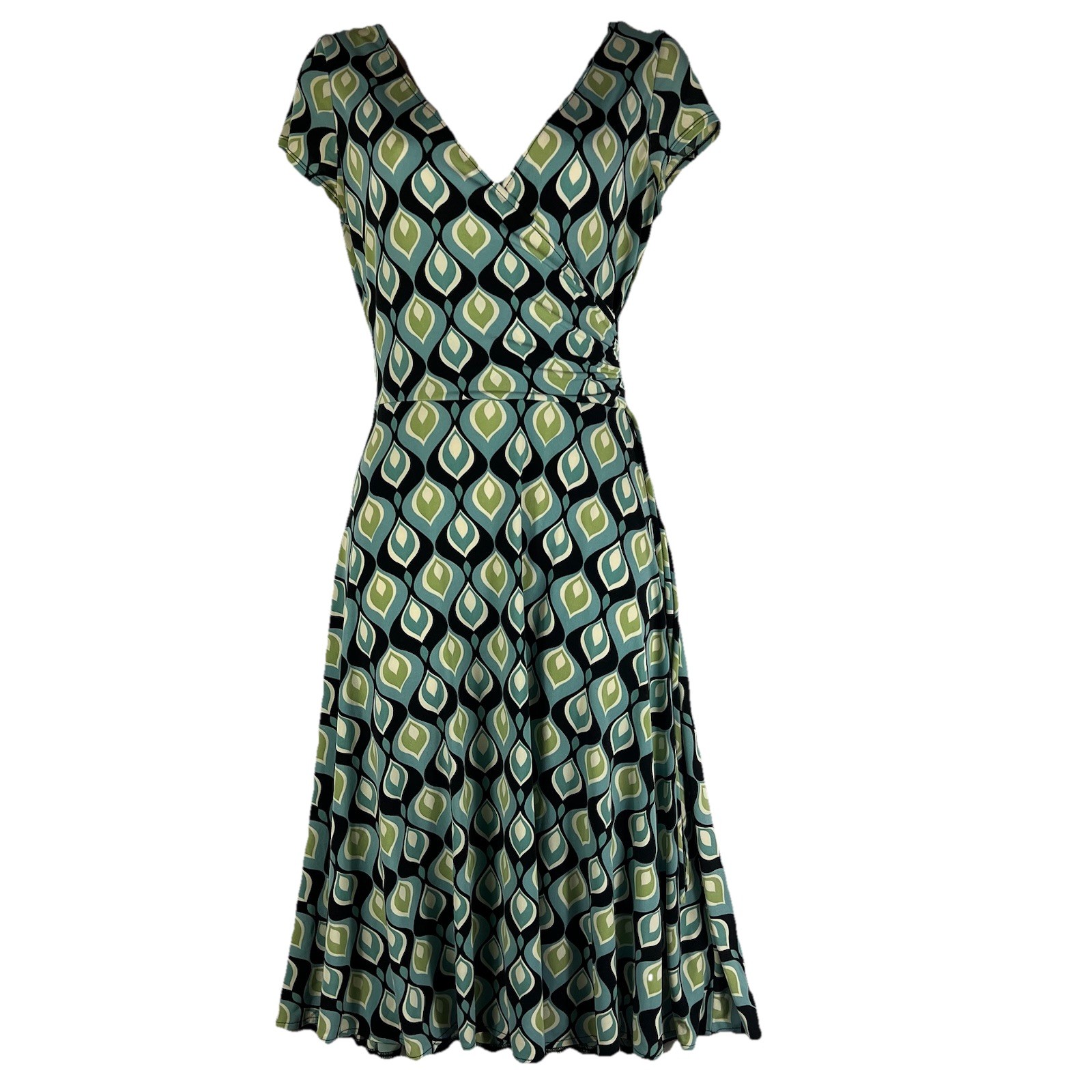 Dressbarn Dress Women's Small Knee Length Short Sleeve Faux Wrap A-Line V Neck