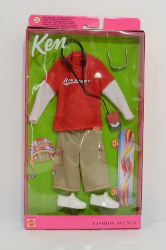 Vintage 2002 Barbie Fashion Avenue Ken Red Shirt Cargo Shorts 25752 - NEW NIB