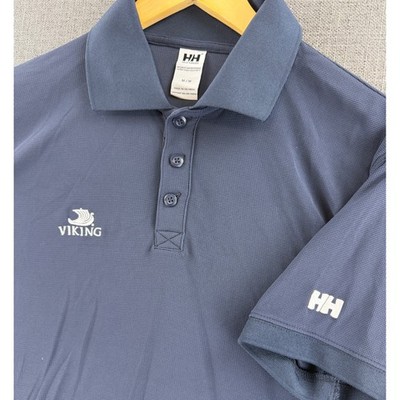 Helly Hansen Mens M Viking Logo Polo Shirt Navy Blue Waffle Knit Short Sleeve