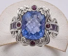 Gold plate accent Sterling Silver Big Blue Topaz color stone ladies ring size 9