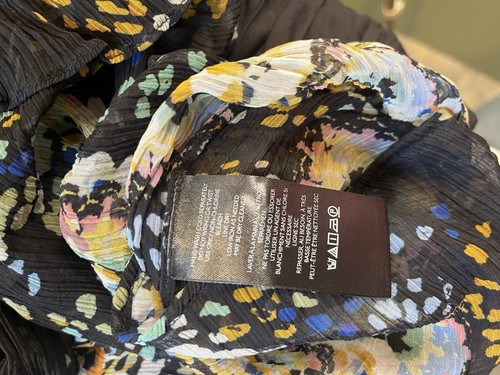 Anthropolgie Women’s Black Colorful Sheer Peasant Ruffle Blouse Lined Size Small - Picture 6 of 7
